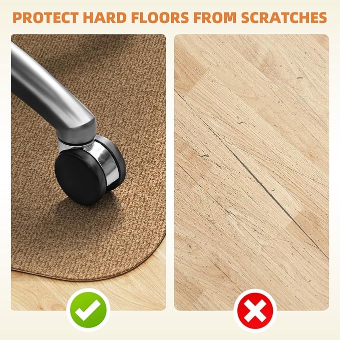 Office Chair Mat for Hardwood Floors 63" x 51", Durable Non-Slip Large Tile Floor Protector, Anti-Scratch Thick Heavy-Duty Recyclable Gliding Desk Mats for Computer Rolling Chairs, Camel Color
