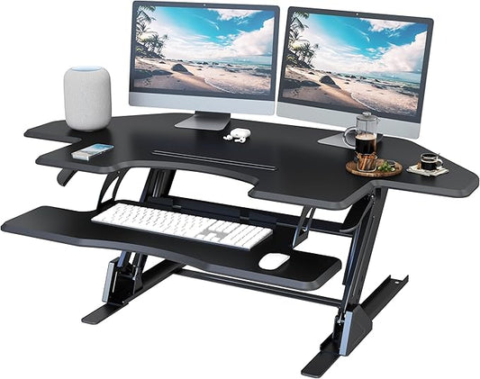 47 inch Corner Standing Desk Converter, Height Adjustable Sit Stand Desk Riser, Black, GSD06T