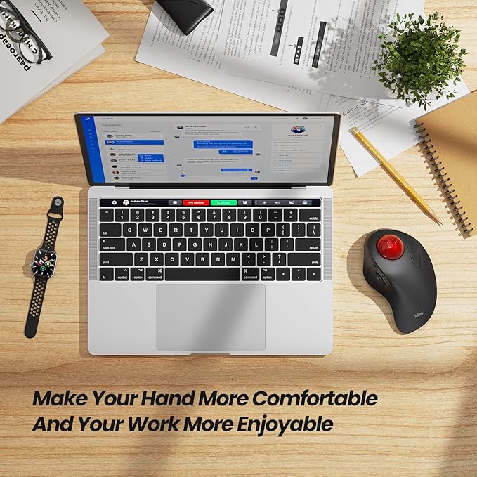 Nulea Wireless Ergonomic Trackball Mouse, Rechargeable, Bluetooth Rollerball Mouse, 44mm Index Finger Trackball, 5 Adjustable DPI, Compatible with PC, Laptop, Mac