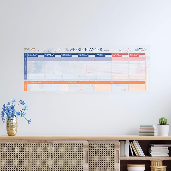 Dry Erase Calendar – 39.4x16” Weekly Dry Erase Board for Wall, Clear Weekly Planner Whiteboard, Adhesive-Free Calendar Whiteboard Sticks to Any Smooth Surface, Weekly Schedule Whiteboard