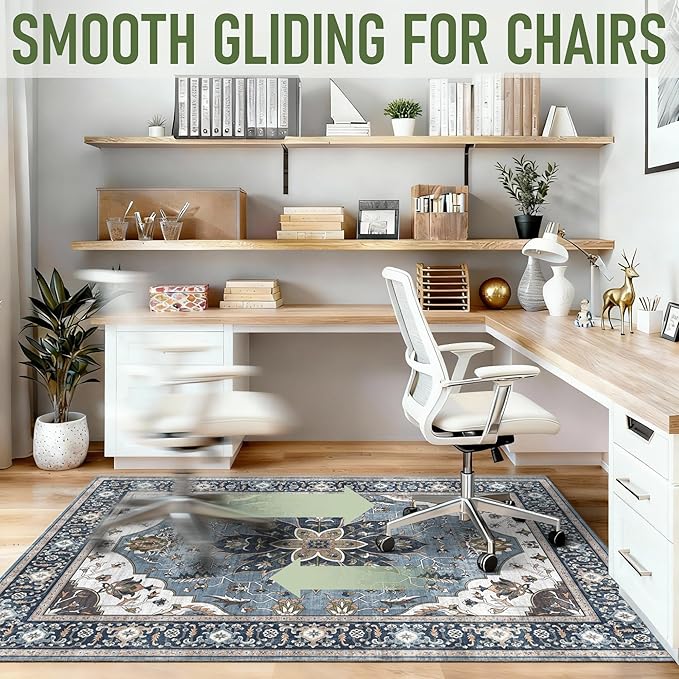 36"x48" Office Chair Mat for Hardwood, Under Desk Chair Mat for Home Office, Anti-Slip Office Rugs for Rolling Chairs, Floor Protector Washable Rugs Blue