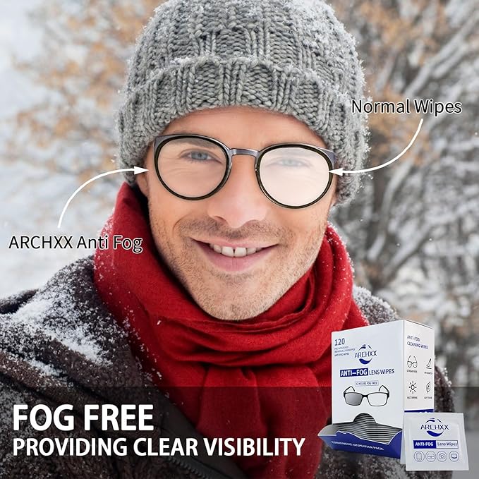 ARCHXX Anti Fog Wipes for Glasses, 120 Count,Pre-Moistened Cleaning Wipes, Lens Cleaner Wipe for Eyeglasses,Sunglasses,Goggles,Screen,Phone,Individually Wrapped Eye Glasses Cleaner