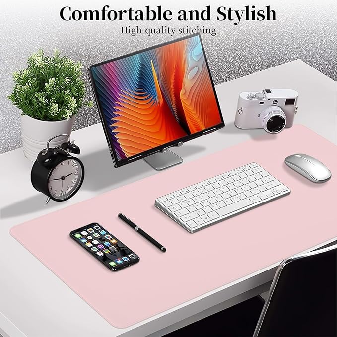 Pink Desk Pad, Desk Matt for Desktop, Large Non-Slip Keyboard and Mouse Pad, Waterproof Computer Desks Protector Mat, Office Decor for Women,35.4" x 17"