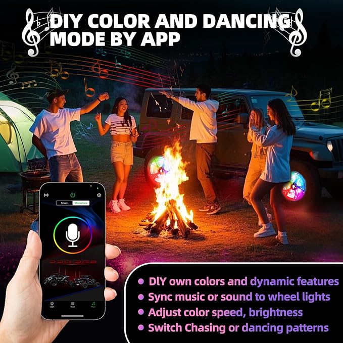 Tavaray 4PCS 15.5" RGB LED Wheel Ring Lights with APP & Remote Control, 178+DIY Dynamic Modes w/Turn Signal Braking and Reverse Function, IP67 Waterproof Wheel Lights for Trucks Pickups Cars Offroad