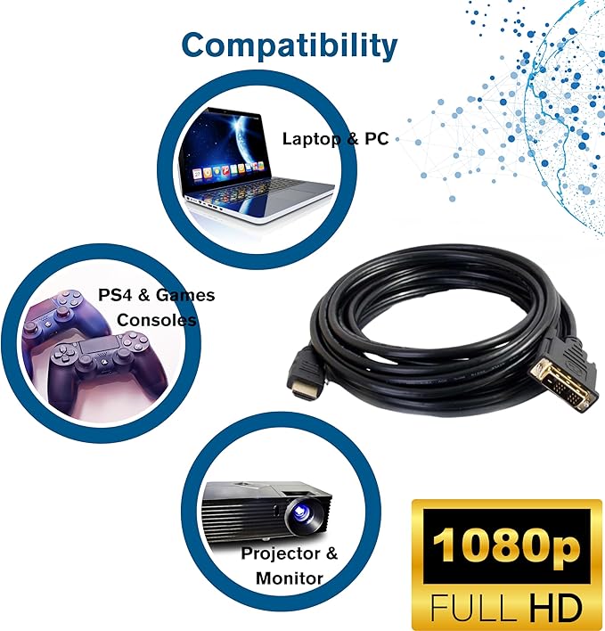 Legrand - C2G DVI to HDMI Cable, DVI-D Male to HDMI Male, Black HDMI Adapter Cable, 2 Meter (6.56 Feet) Bi-Directional Adapter Cable, 1 Count, C2G 42516