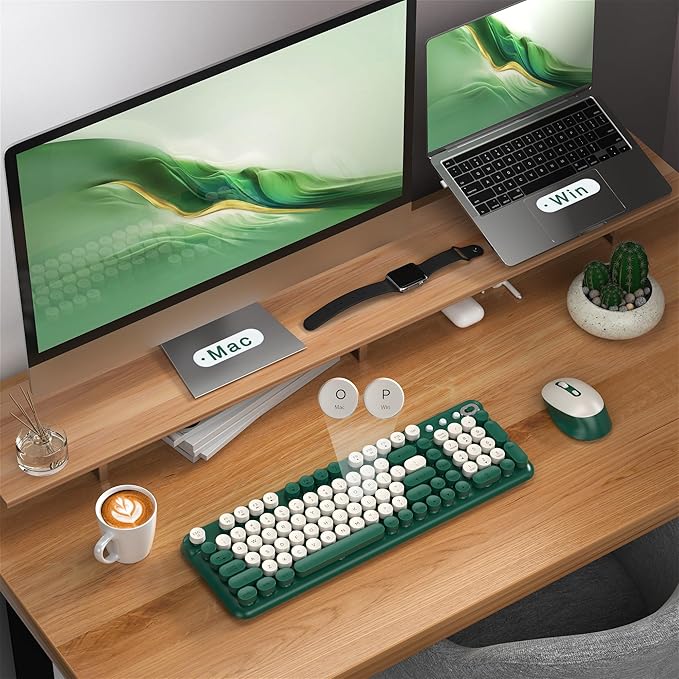 Wireless Keyboard and Mouse Combo, Full-Size Retro Typewriter Keyboard Style, 2.4GHz USB Receiver, Plug-and-Play, Keyboard Mouse Set for Computer, Laptop, Windows, Mac, and PC (Green)