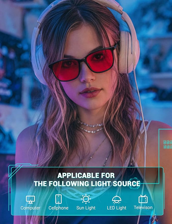 TIJN Sleep Glasses for 99.9% TR90 Blue Green Light Blocking Dual AR Coatings Red Lens for Computer Gaming Reduce Eyestrain, Black