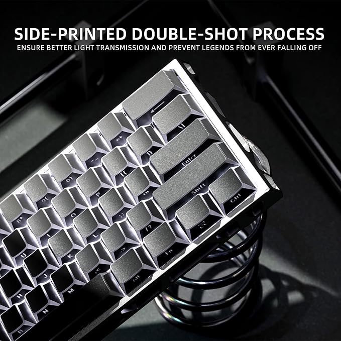 XVX Shine Through PBT Keycaps, Gradient Gray Keyboard Keycaps Cherry Profile, Custom Side Printed Keycap Sets Suitable for 60% 65% 75% 80% 100% Mechanical Keyboard