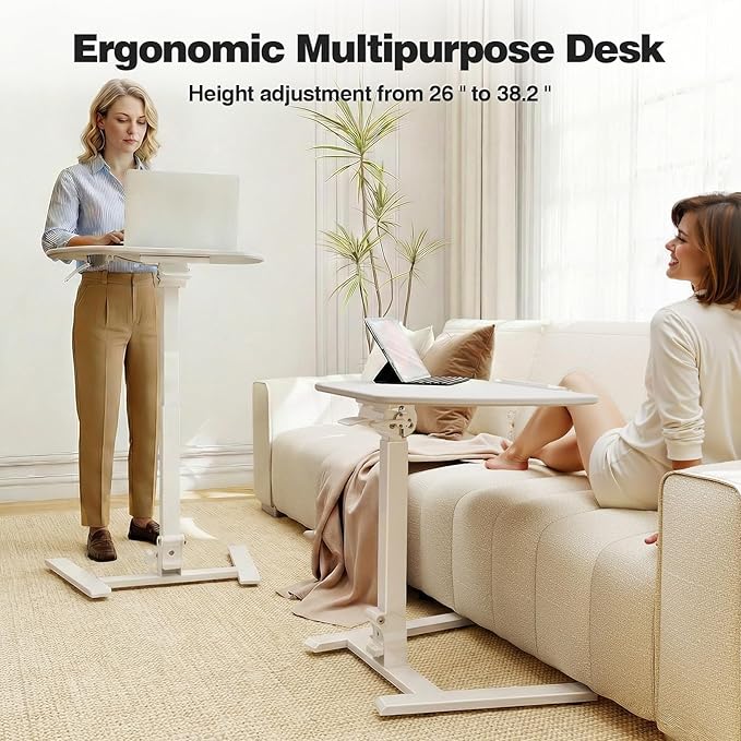 ROMOON Folding Small Standing Desk with Wheels, No-Assembly Portable Sit-Stand Laptop Cart, Adjustable Height Rolling Space Saving Workstation for Home Office, Small Space (White)
