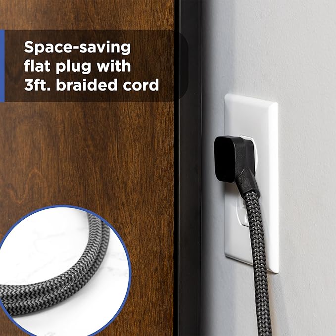 GE Surge Protector Power Strip, 4 Outlets, 1 USB-C & 1 USB-A Port (12W), 490J Protection, 3FT Braided Extension Cord, Flat Plug, Wall Mount, ETL Listed, Black, 84467