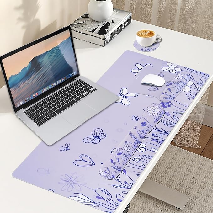 MEGREZ 4-in-1 Ergonomic Memory Foam Wrist Rest Set, Desk Pad, Mouse Pad with Wrist Rest, Keyboard Pad, Suitable for Office Workers, Programmers & Gamers–Relieve Typing & Gaming Fatigue,Light Purple
