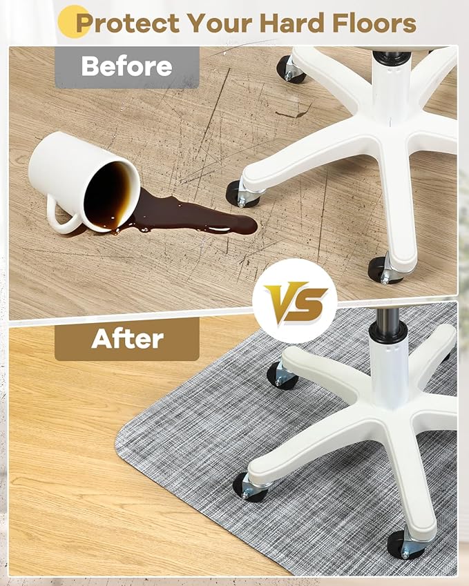 BesWin Office Chair Mat for Hard Floors, 36" x 48" Desk Computer Chair Mat for Wood/Tile Floors, Heavy Duty Non-Slip PVC Hard Floor Protector Mat Desk Rug for Office Home, Grey