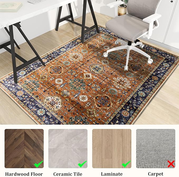 Office Chair Mat for Hardwood Floor, 60"x45" Easy Glide Computer Desk Mat Protector for Rolling Chair Under Desk Rug Nonslip Backing, Machine Wash, (Modern)