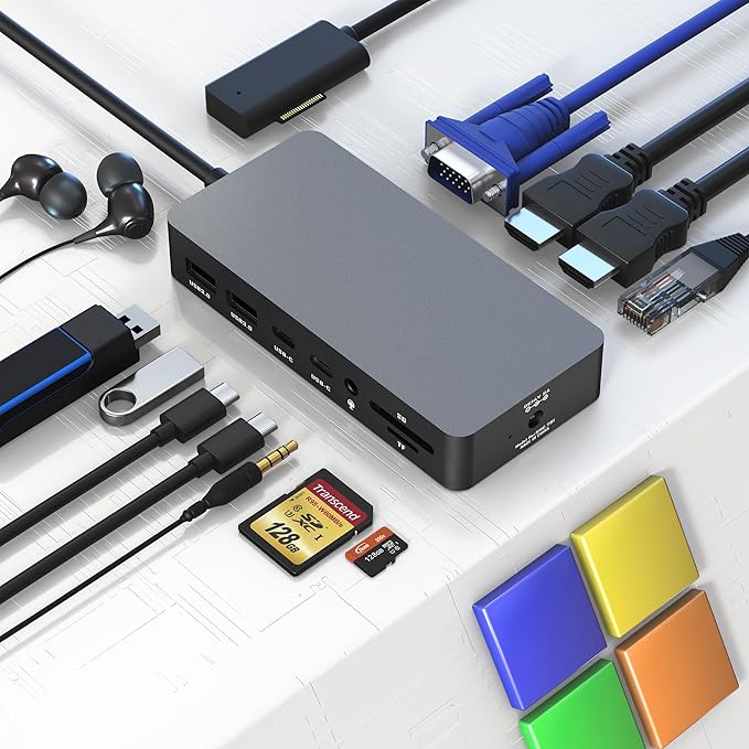 Surface Pro Docking Station Triple Displays with Power Supply, 12 in 1 Surface Dock Station with Dual 4K HDMI+VGA for Surface Pro 11/10/9/8/X/7/6/5/4/3, Surface Laptop 7/6/5/4/3/2/1,Surface Book