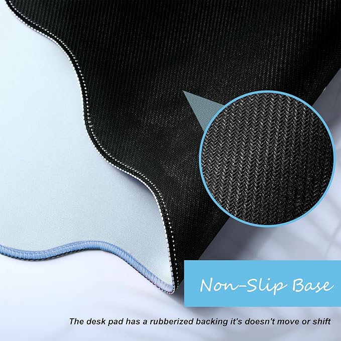 Scalloped Desk Mat Large Scalloped Piping Cute Desk Mat Aesthetic Preppy Table Pad Large Nonslip Pad with Edge Stitching Waterproof Gaming(Blue,31.5 x 15.75 Inches)