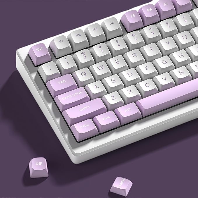 dagaladoo PBT Keycaps,White/Purple keycaps 60% 65% 100%, Japanese Style Custom Keycap, ISA Profile Keyboard Key caps for 60% 65% 75% 100% TKL US Layout Mechanical Keyboard（169keys