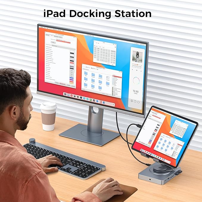 360° Rotating USB C Docking Station for iPad Pro, Tablet, Samsung, Steam Deck, ROG Ally, Legion Go, Msi Claw, etc, 11-in-1 with SD TF 4.0 Reader, 4K@60Hz HDMI, RJ45, Audio, USB A, USB C