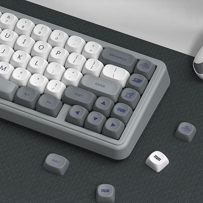 dagaladoo PBT Keyboard keycaps Japanese Style, White/Grey MOA Keycap Set Dye-Sublimation,Retro Custom Replacement Key caps for 100% 75% 65% 60% mx TKL US Layout Mechanical Keyboard