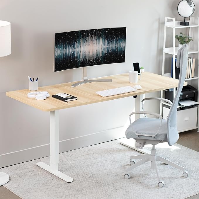 VIVO Electric 71 x 30 inch Stand Up Desk, Height Adjustable, Light Wood Top White Frame, Home and Office Furniture Sets, DESK-KIT-0W7C