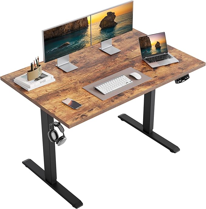 Agilestic Electric Standing Desk, 48 x 24 Inches Height Adjustable Desk, Sit Stand up Desk for Work Office Home, Splice Board, Rustic Brown