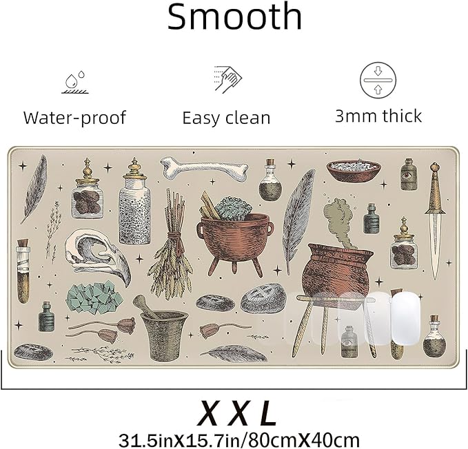 Dark Grey Fantasy Desk Mat, Mysterious Medicine Bottle Mouse Mat, Large Desktop Game Mat, Computer Keyboard and Mousepad XXL, Funny Office Decoration, Home Desktop Accessories 31.5"X15.7"