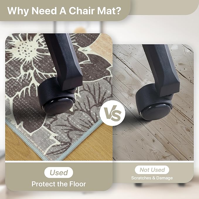 48"x60" Office Chair Mat for Hardwood Tile Floor, Under Desk Carpet Protector for Rolling Computer Chair Mat, Machine Washable Area Rug, Anti-Slip 1/5" Thick Low Pile Thin Vinyl Floor Mat, Grey Beige