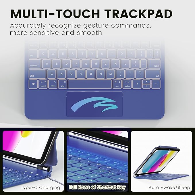 for iPad 11th(A16, 2025)/10th Generation Case with Keyboard, Magic Keyboard 2022, Springy Backlit Keys, Stain-Resistant Surface, Multi-Touch Trackpad, Blue