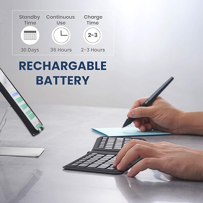 Perixx PERIBOARD-805E US, Wireless Foldable Ergonomic Bluetooth Keyboard, Ultra-Thin X Type Keys, Compatible with iOS, Android, or Windows Smartphone, Tablet, or Laptops, US English