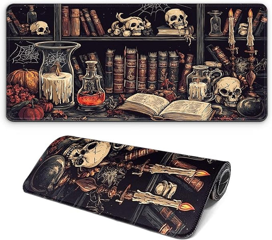 Gaming Mouse Pad with Non-Slip Base, Cute Mouse Mat with Stitched Edges for Keyboard and Mouse, Large Anime Mousepad for Computer, 31.5 x 11.8 inches (Mysterious Library)