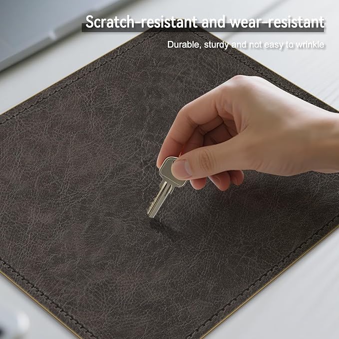 Imitation Crazy Horse Leather Desk Mat - Waterproof Desk Pad - Ideal for Large Mouse Pad and Desk Mats on Top of Desks (Terracotta+Yellow, 11"*8")