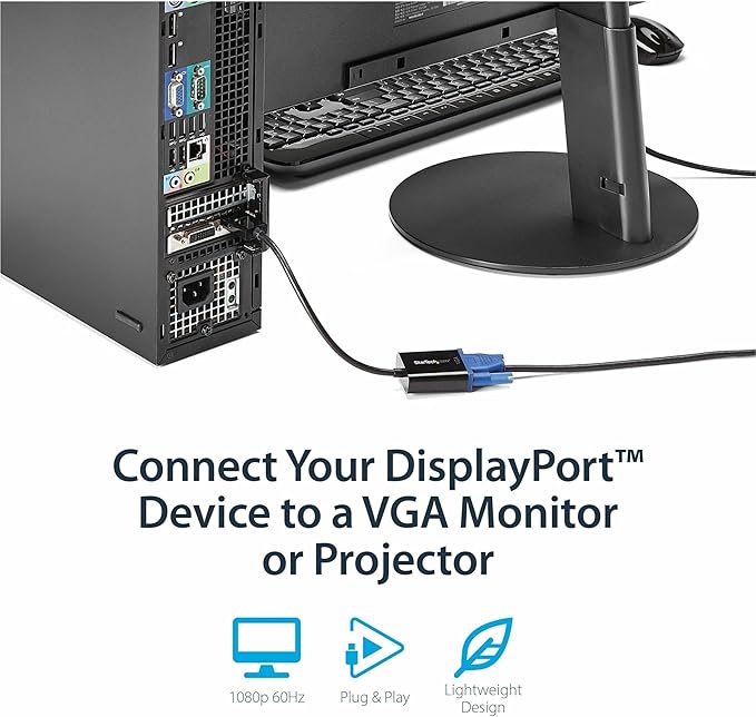 StarTech.com DisplayPort to VGA Adapter - Active DP to VGA Converter - 1080p Video - DP/DP++ Source to VGA Monitor Cable Adapter - DP to VGA Adapter Dongle Digital to Analog - DP 1.2 to VGA (DP2VGA3)