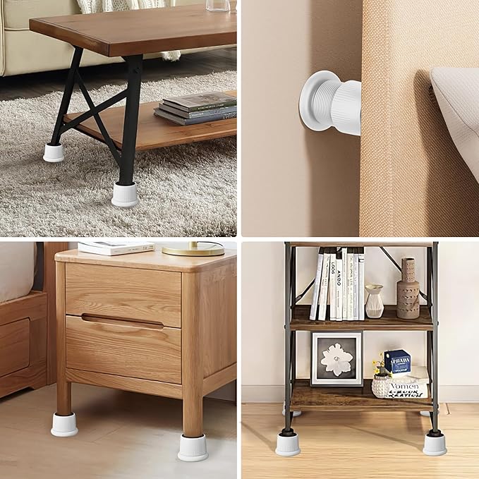 1.6-2.6 Inch Adjustable Bed Risers, Durable ABS & Anti Slip Bed Stoppers for Headboard, Suitable for Small Furniture Risers, Such As Table Risers, Chair Risers, Desk Leg Riser, White 4 Pack
