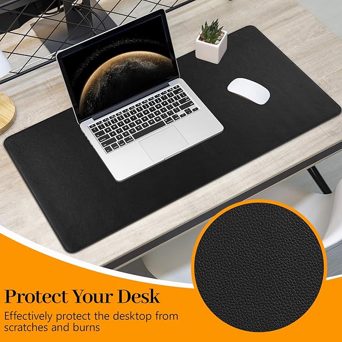 Black Leather Desk Mat Large Mouse Pad, Waterproof Desk Pad for Keyboard and Mouse, Non-Slip Computer Desk Protector, Smooth Mouse Movement Desk Mat for Home and Office(31.5"×15.7")