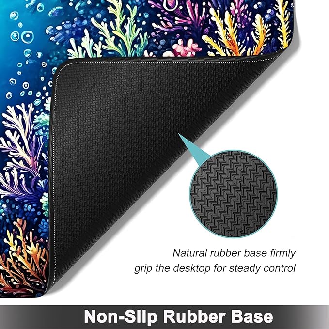 Large Mouse pad and Keyboard Support Set, Ergonomic Memory Foam Keyboard Wrist Rest, Extended Gaming Mouse Pad with Stitched Edges, Cute Seahorse XXL Desk Mat (31.5 X 11.8 in)