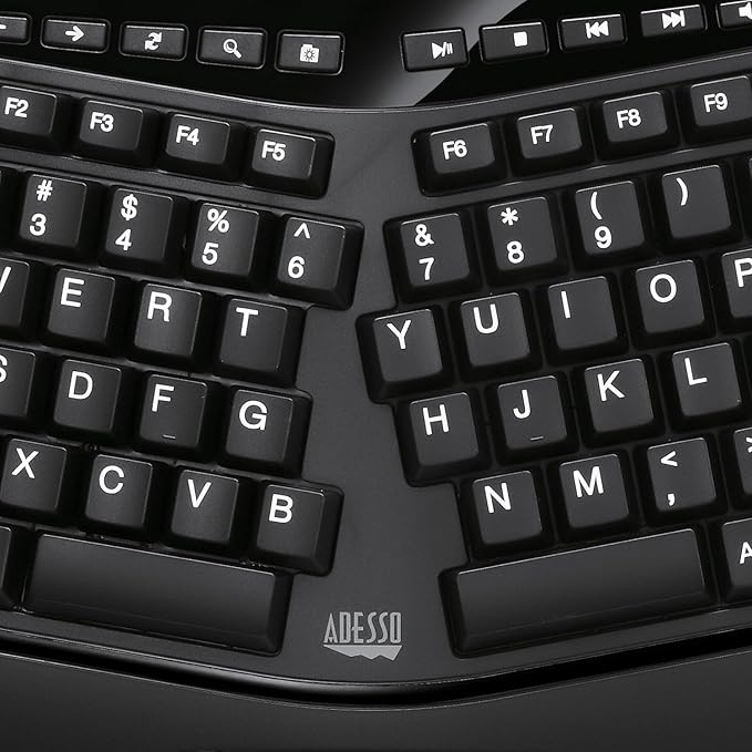 Adesso AKB-450UB - Ergonomic Keyboard with Built-in Touchpad & Palm Rest for Comfort, Wired USB, Multimedia Hotkeys, Split Keys Design - Compatible for PC