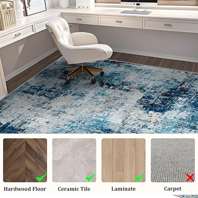 Office Chair Mat for Hardwood Floor, 48"x36" Easy Glide Computer Chair Mat Protector for Rolling Chair Under Desk Rug Nonslip Backing, Machine Wash