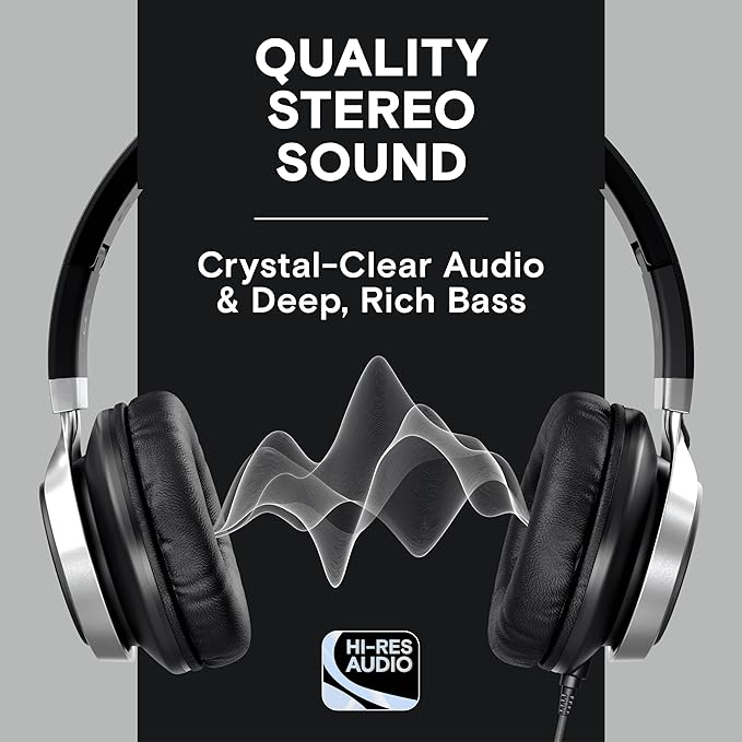 ARTIX CL750 Wired Headphones with Mic & Volume Control — Noise Isolating On-Ear Headphones for Computer and Laptop Wired, Plug in Corded Headphone with Wire (Foldable, Aux Jack 3.5mm)