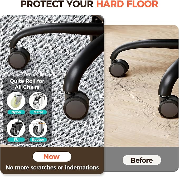 BAGAIL Office Chair Mat for Hardwood Floor, 45"x53" Heavy Duty Computer Chair Mat - Fast Flat & Smooth Glide - Non-Slip Desk Chair Floor Protector for Home Office - Black