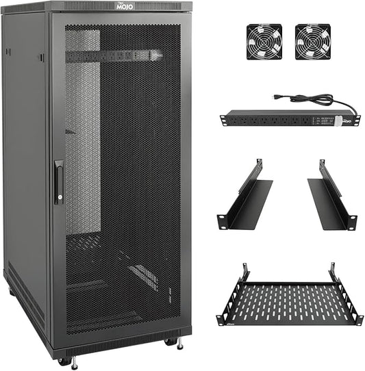Tecmojo Network Rack Cabinet,27U Server Rack,23.6 Inch Depth,Hold Up to 1800Lbs,Lockable Cabinet with Casters and Complete Accessories,Mesh Door,for Home,Office,Small Business (27U 23.6" w*23.6" d)