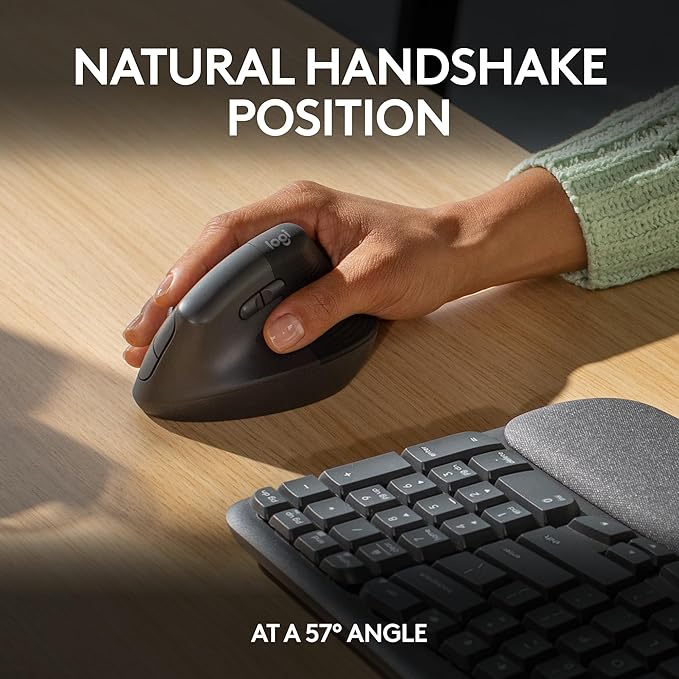 Logitech Wave Keys & Lift Vertical Mouse - Ergonomic Bundle — Wireless Keyboard with Cushioned Palm Rest & Vertical Wireless Mouse - Easy-Switch, Bluetooth, for Multi-OS, Windows/Mac - Graphite