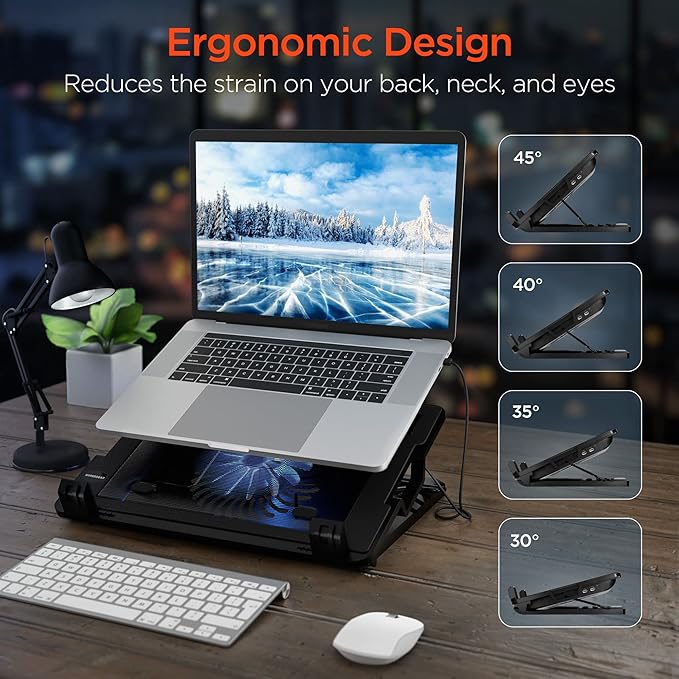 HyperGear Laptop Cooling Pad for 10-16 Inch Laptop Cooler, Adjustable Gaming Computer Cooling Pad, Built-in Computer Fan USB Powered for MacBook Pro Air & More for Gaming, Collapsible for Traveling