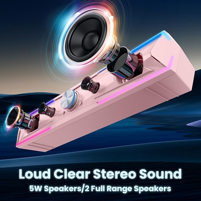 Computer Speakers for Pc Desktop with Clear Sound, Flowing LED PC Speaker for Computer Desktop Laptop Monitor, Bluetooth & USB Input - Pink