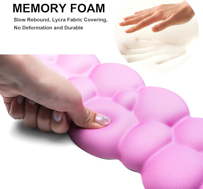 OUEST Cloud Wrist Rest Keyboard and Mouse Pad with Cute Ergonomic Memory Foam Non-Slip PU Base for Computer Mac Laptop Office Gaming-Blue/Pink/Purple