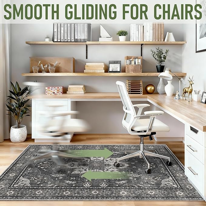 36"x48" Office Chair Mat for Hardwood, Under Desk Chair Mat for Home Office, Anti-Slip Office Rugs for Rolling Chairs, Floor Protector Washable Rugs Charcoal Gray