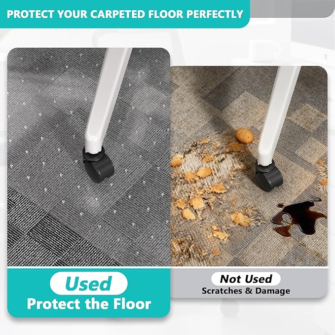 Office Chair Mat for Low Pile Carpet with Lip, 48" x 60" Clear Heavy Duty Plastic Floor Protector for Smooth Rolling Desk & Computer Chairs, Under Desk Chair Mat for Home Office