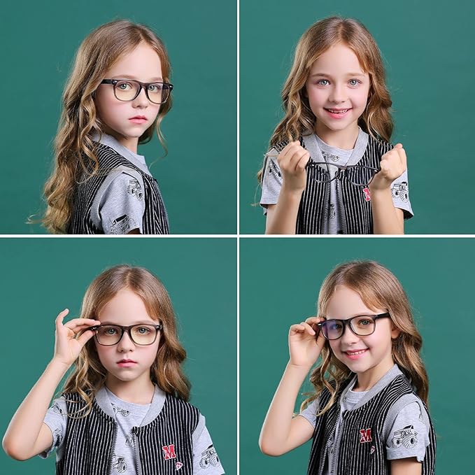 Okany Blue Light Glasses for Kids 3 Pack Blue Light Blocking Glasses for Teen Boys Girls Age 3-10,Computer Screen Gaming TV Phone Glasses Anti Glare,UV & Eye Strain (Grey Black+Transparent+Pink)