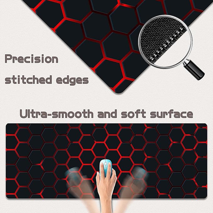 Gaming Mouse Pad - (31.5"×11.8") Honeycomb Large Mouse Pads for Desk - Desk Mat for Keyboard and Mouse with Non-Slip Base, Desks Pad Matfor Game/Office & Home