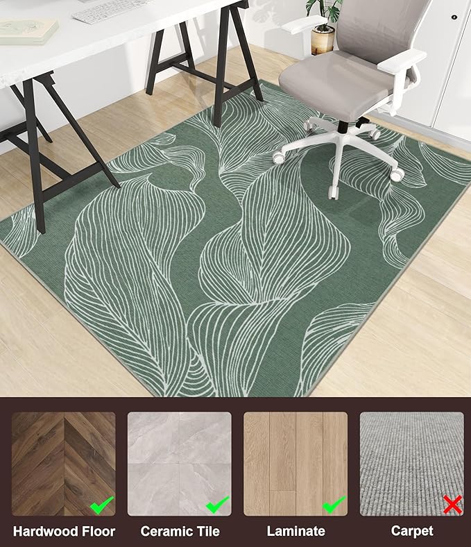 chakme Office Chair Mat for Hardwood Floor, 60"x45" Easy Glide Computer Desk Mat Protector for Rolling Chair Under Desk Rug Nonslip Backing, Machine Wash, (Leaf)