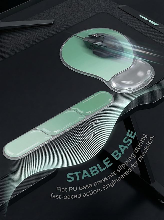 AUPET Ergonomic Gel Mouse Pad and Keyboard Wrist Rest Set, Crystal Gel Cushion Support, PU Base, Smooth Tracking Surface, Easy to Clean Desk Accessories for Office Home Laptop (Gradient Mint Green)