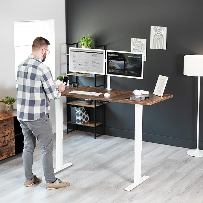 VIVO Electric Dual Motor Standing Desk Frame for 41 to 82 inch Table Tops, Frame Only, Ergonomic Standing Height Adjustable Base with Push Button Memory Controller, White, DESK-V122EW